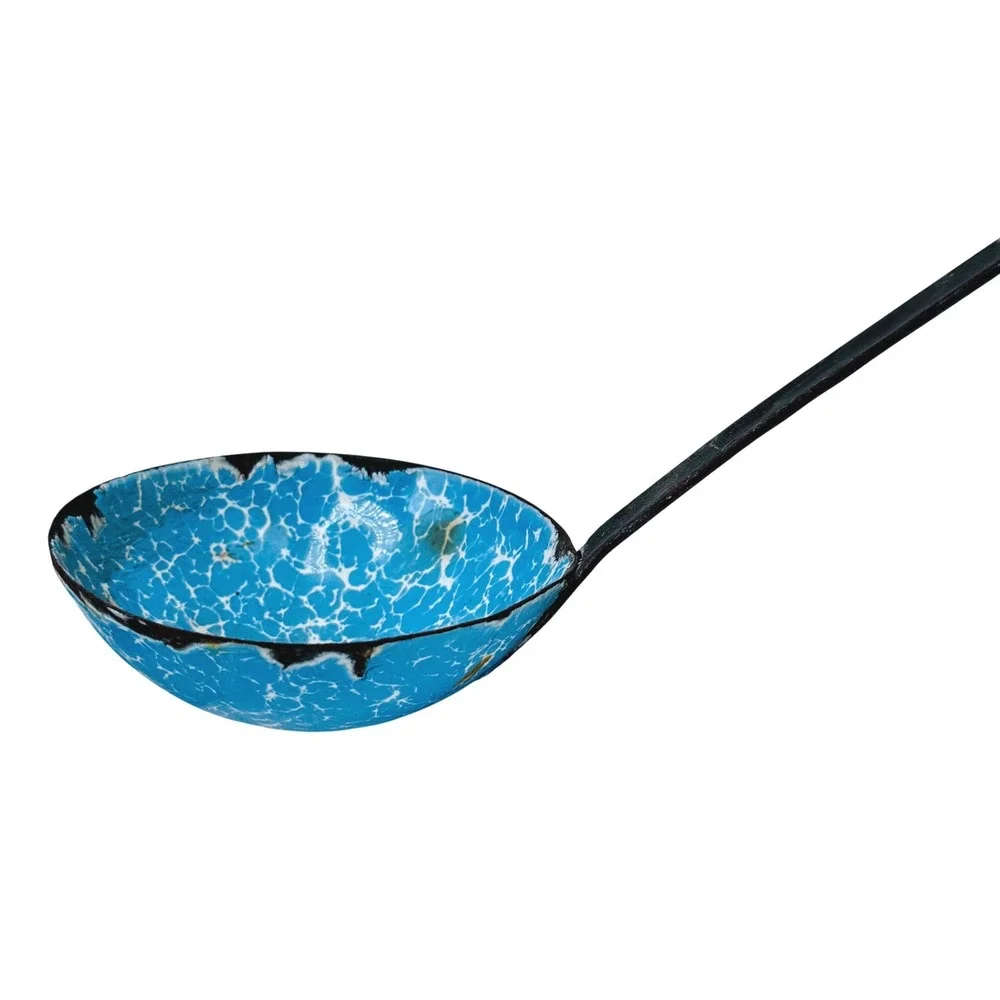 Vintage Blue Speckled Enamel Ladle Primitive Farmhouse‎ Rustic Kitchen Decor